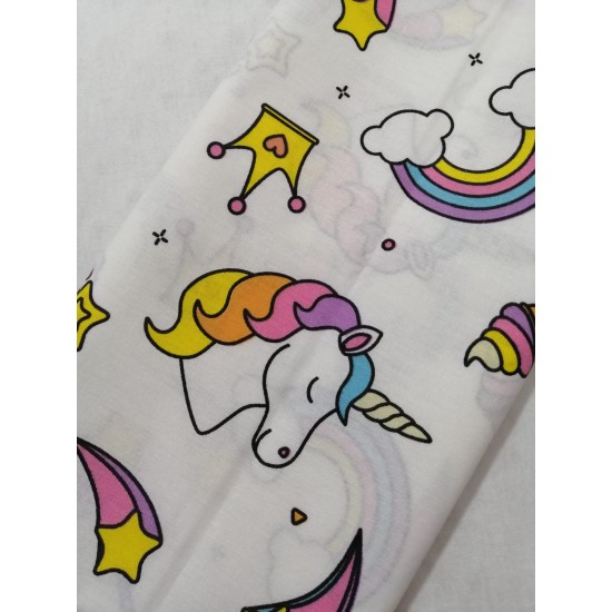 Poplin Kumaş Gökkuşağı Unicorn